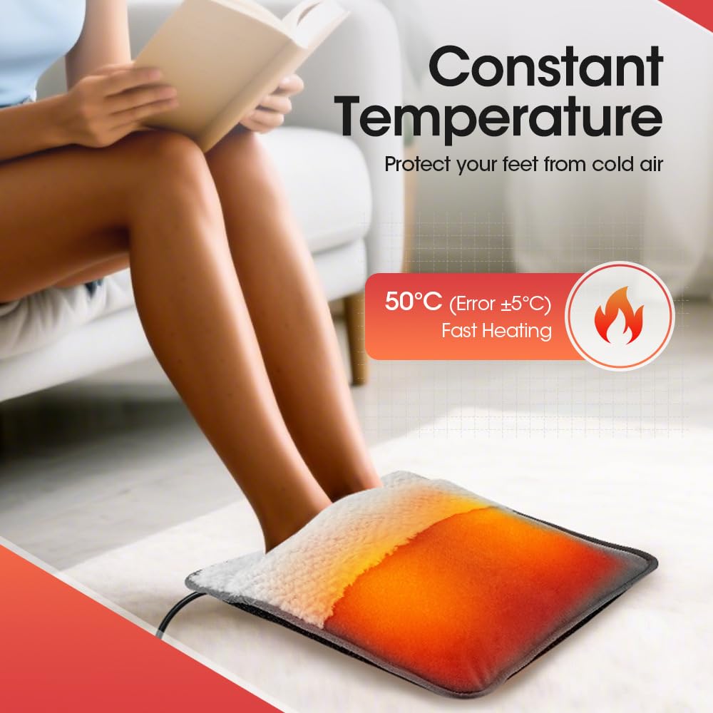 Chauffe-Pieds Electrique Confortable avec Doublure en Peluche Thermostat Chauffe Pieds Electrique Chauffant Rapide pour les Pieds,le Dos et Tout le Corps pour Femmes Hommes(Gris)