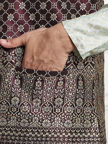 Image of SOJANYA (Since 1958 Men's Jacquard Silk Kurta and Pyjama with Nehru Jacket
