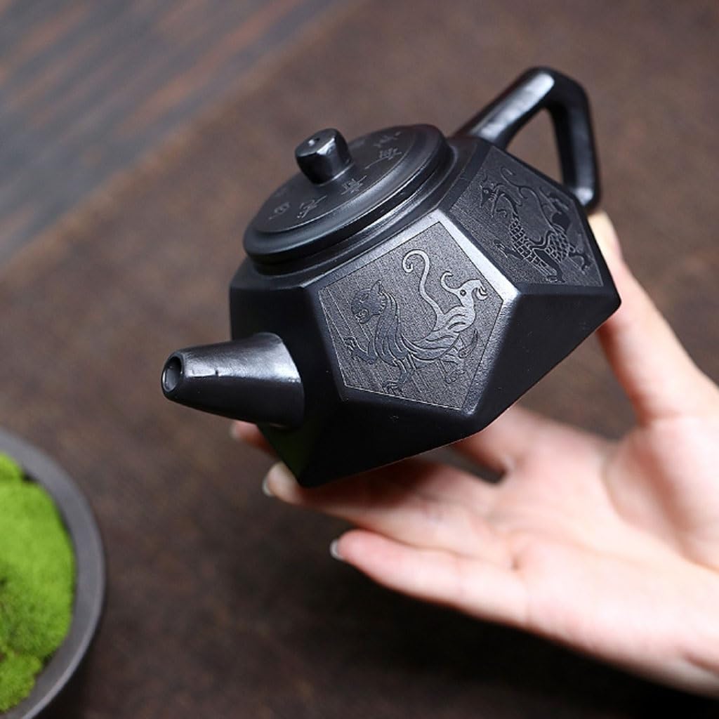 Tetera de Kung Fu Para Hacer té Tetera De Cocina Con Tapa Y Filtro, Original Barro Negro Mineral, Hecha A Mano, Bestia Mítica, Diamante Juego de Té de Cerámica
