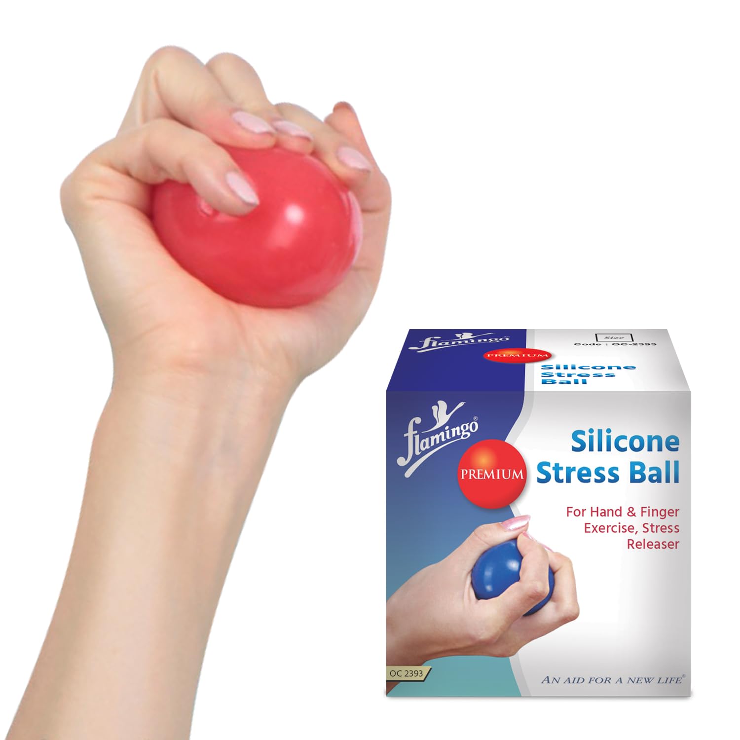 Flamingo Premium Silicone Stress Relief Ball for Hand Muscles Strengthening and Stress Relief| Medium, Red | Size - Universal