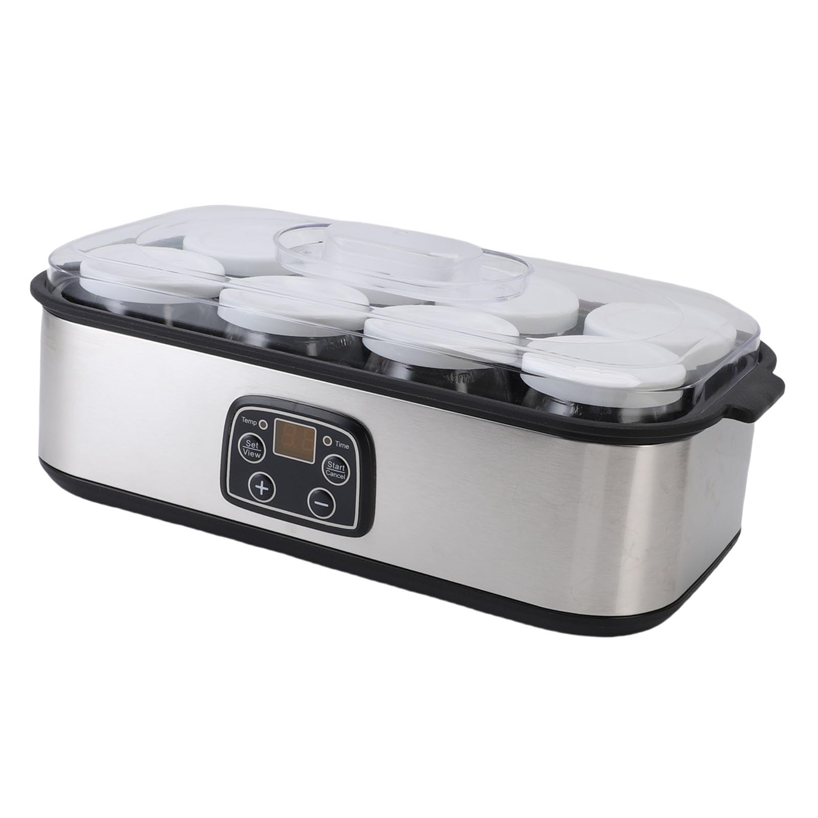 Fdit Máquina Yogurtera Automática 8 Tarros de Vidrio 180ml Cada Temporizador 48H Pantalla LCD Acero Inoxidable Control Automático de Temperatura para Yogur Casero (Enchufe europeo 220V)
