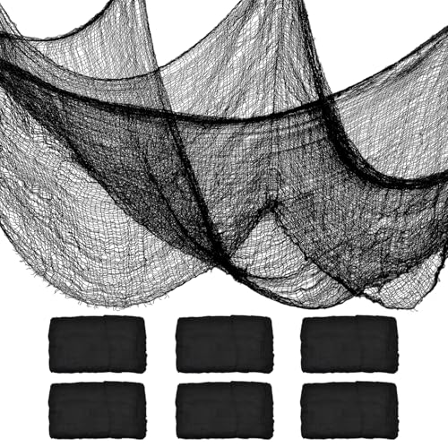 ZeeDix 6 Pack Black Halloween Creepy Cloth 30 x 75 Inch Halloween Decoration Spooky Scary Gauze Cloth Black Cheesecloth for Party Supplies Outdoor Yard Home Wall Doorway