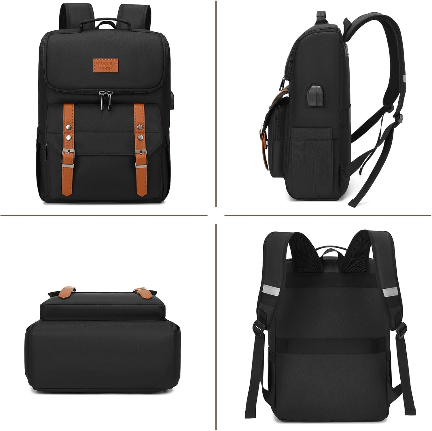 YALUNDISI Vintage Backpack Travel Laptop Backpack with usb Charging Port for Women & Men College Backpack Fits 15.6 Inch Laptop Black Brown