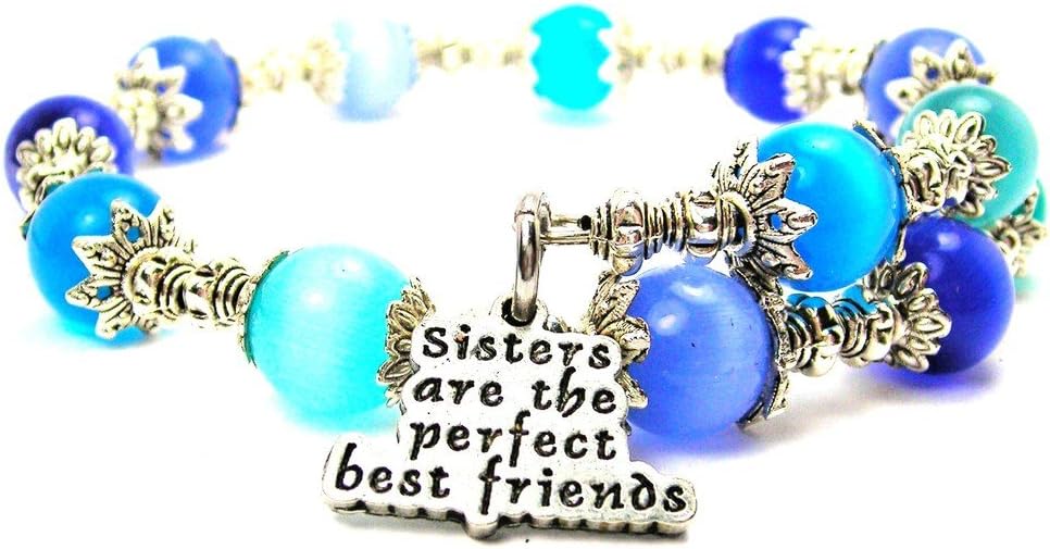ChubbyChicoCharms Sisters are The Perfect Best Friends Cat's Eye Wrap Charm Bracelet in Sapphire Blue and Aqua Blue