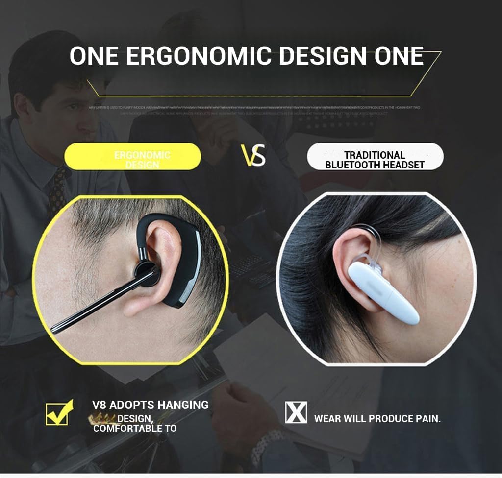 Drumstone TopRated 𝟏𝟓𝐘𝐫 𝐖𝐚𝐫𝐫𝐚𝐧𝐭𝐲 Bluetooth Noise Canceling Earpiece with Mic Wireless Headset for Calls & Music for Android & iOS Devices Earphone | Ideal Gift for Professionals