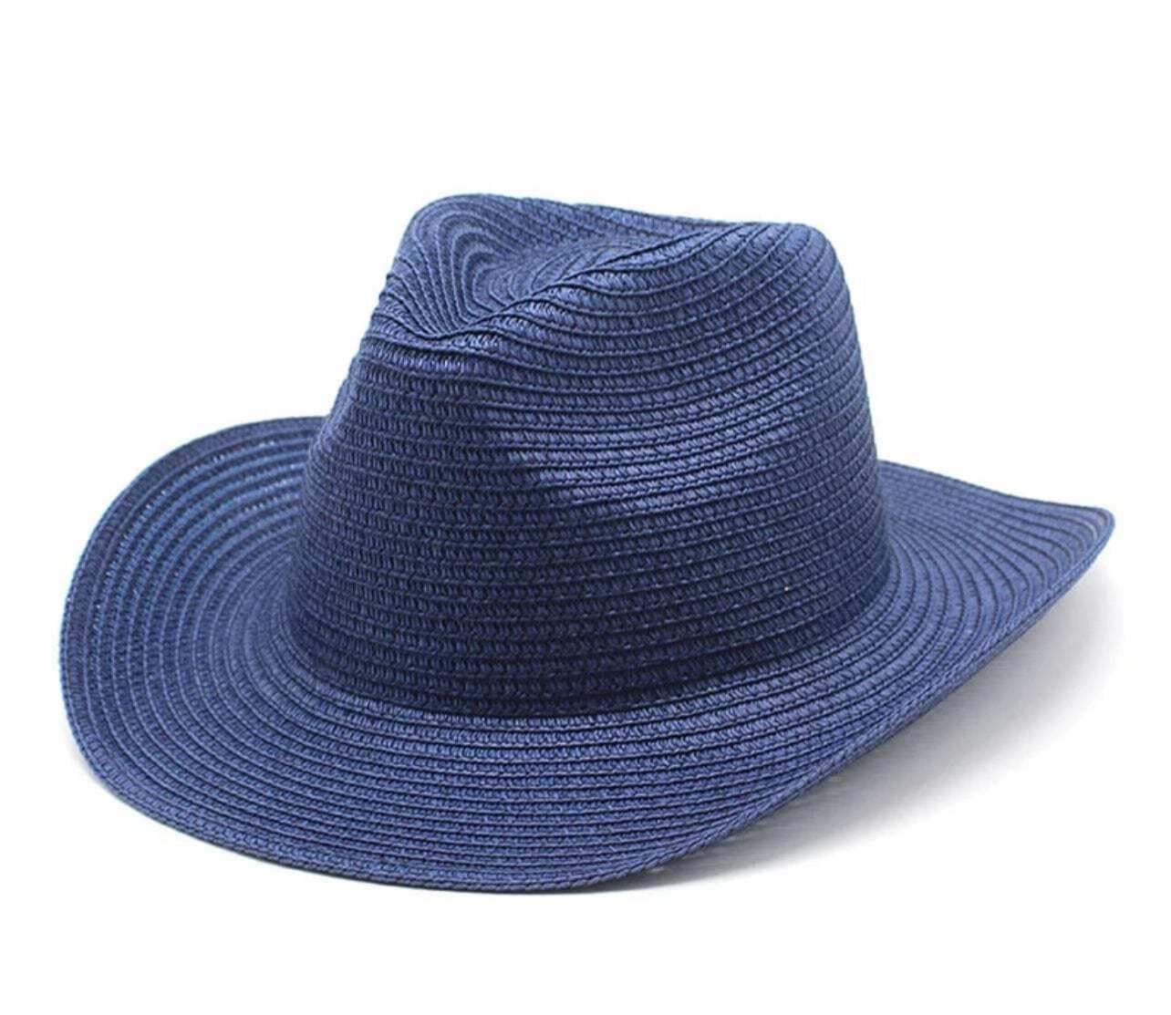 Straw Cowboy Breathable Hat Navy Blue