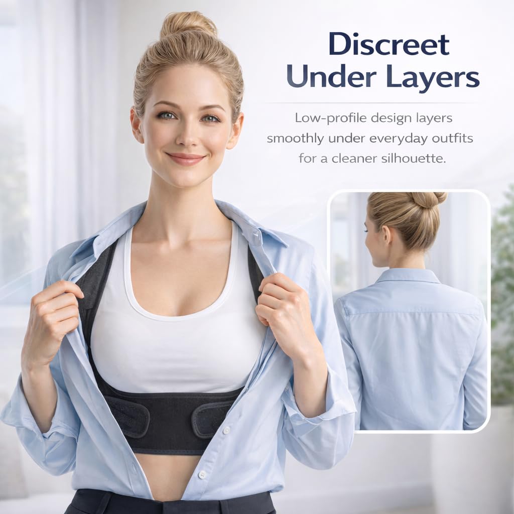Posture Corrector for Women, Adjustable Upper-Back Brace for Shoulder & Upper-Back Pain Relief - Aesthetically Designed & Breathable Back Straightener, Helps Improve Rounded Shoulders, Slouching & Poor Posture, Discreet Under Clothes