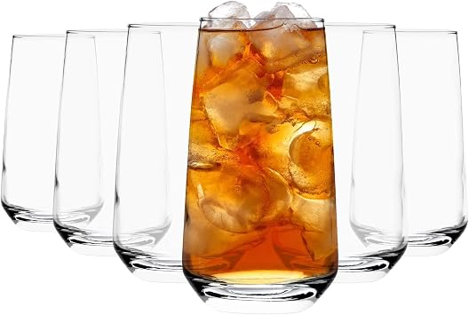 Argon Tableware Tallo Hiball Glasses Set of 6-480ml Tall Highball Cocktail, Juice & Water Tumblers - Modern Drinking Glass Set for Home & Bar - Durable & Dishwasher Safe