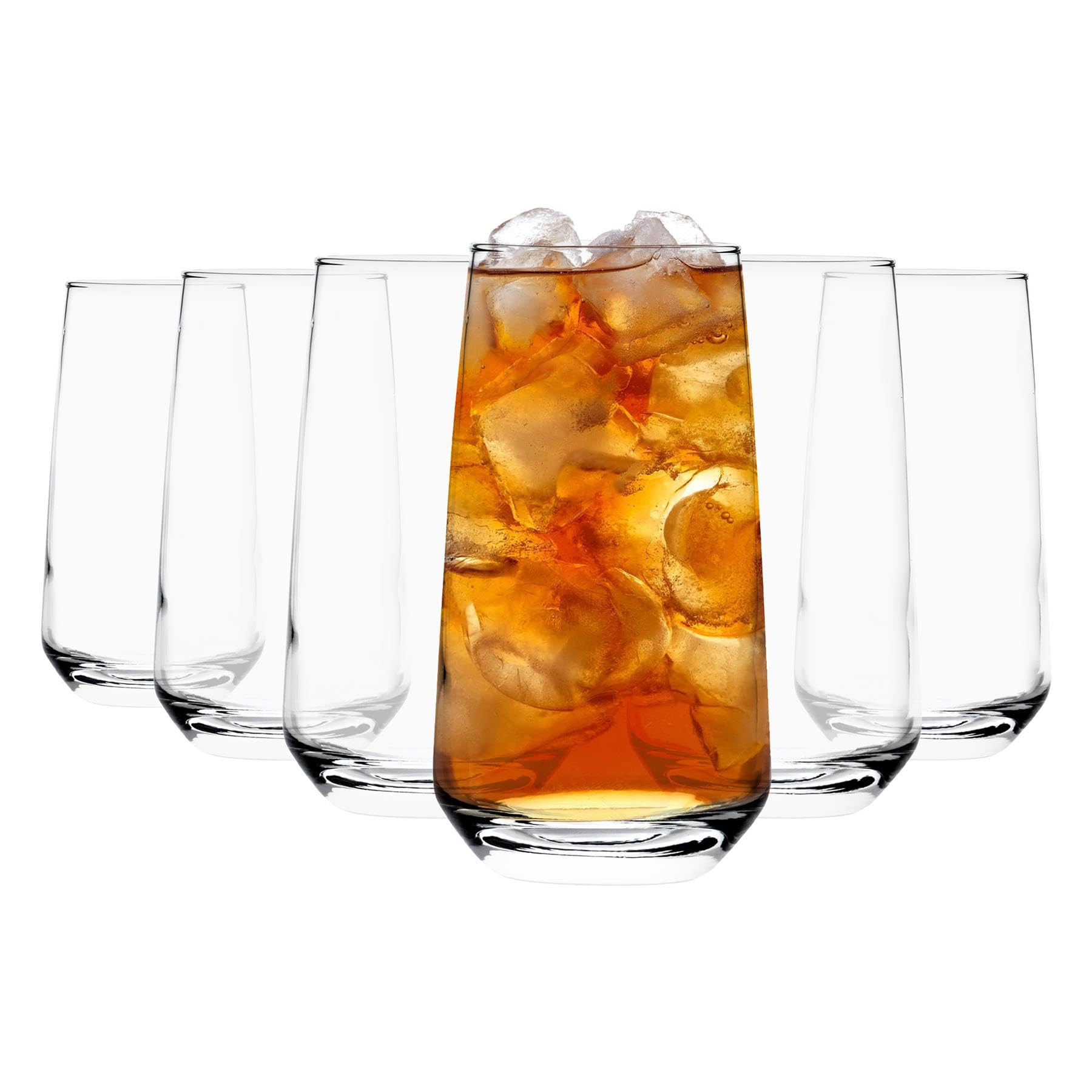 Argon Tableware Colorless Tallo Hiball Glasses Set Of 6-480Ml Tall Highball Cocktail, Juice & Water Tumblers - Modern Drinking Glass Set For Home & Bar - Durable & Dishwasher Safe