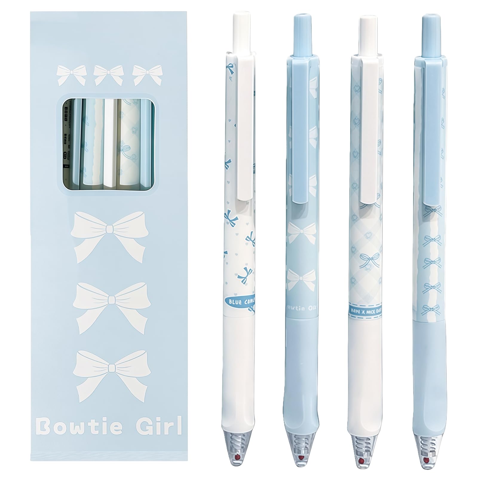 Orablooiva 4 Pieces Cute Retractable Pens Bow Gel Ink 0.5mm Fine Tip Black Ink Smooth Writing Pen Office School Supplies Kawaii Blue Pen