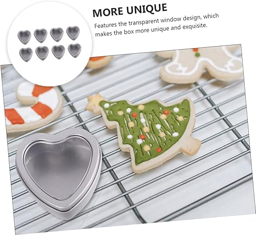 Miniatura 4 de Paquete de 8 cajas de metal en forma de corazón con tapas, latas de metal plateado vacías con tapas de ventana de visión transparente, recipientes
