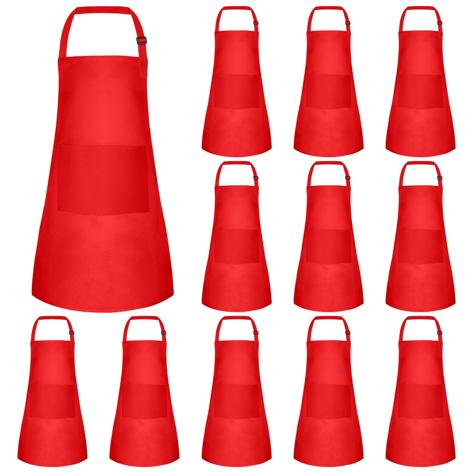 MEEZY 12 Pack Kids Apron with Pockets Adjustable, Painting Apron Children Art Apron Toddler Chef Aprons for Kids Painting Cooking Crafts Baking (Red)