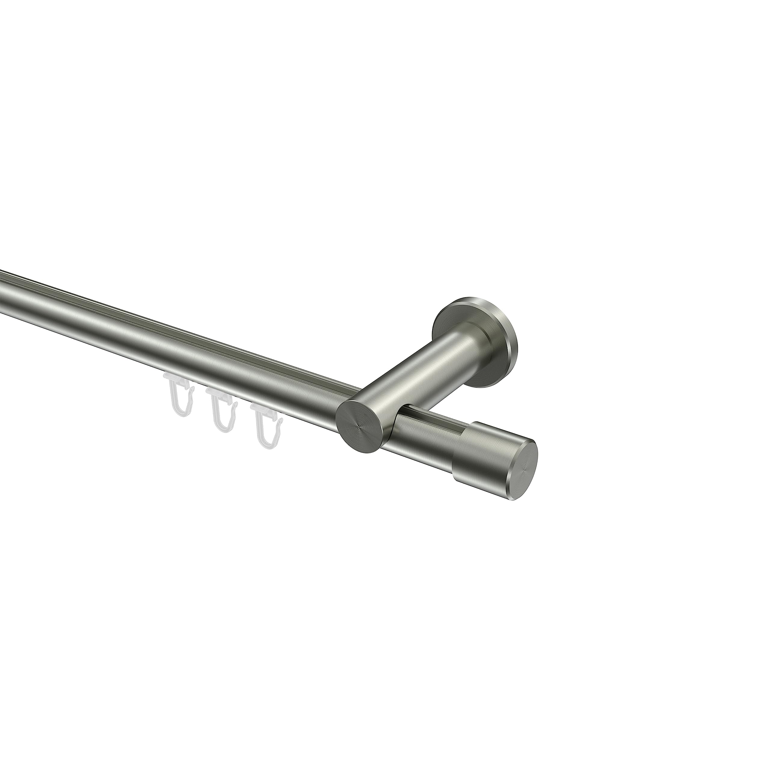 INTERDECO Innenlauf-Gardinenstange 20 mm, moderne Innenlaufstange aus Metall, Edelstahl-Optik, zur Wandmontage, Typ 10213111, 160 cm