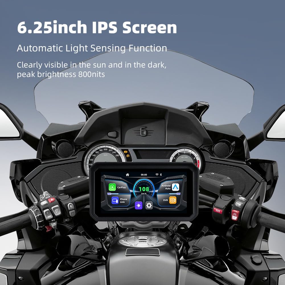 Tableau de Bord de Moto Numérique de 6,25 Pouces Portable de 6,25 Pouces Navigation de Moto IPS Carplay & Android Auto Diguct Dashboard Antift Vol Affichage de Navigation Amovible Écran