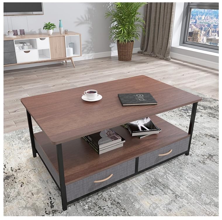 Amazon Brand – Umi Center Table with 4 Fabric Drawers for Living Room Coffee Table Tea Table for Reception Office Bungalow Engineered Wood (CF-022, Brown)