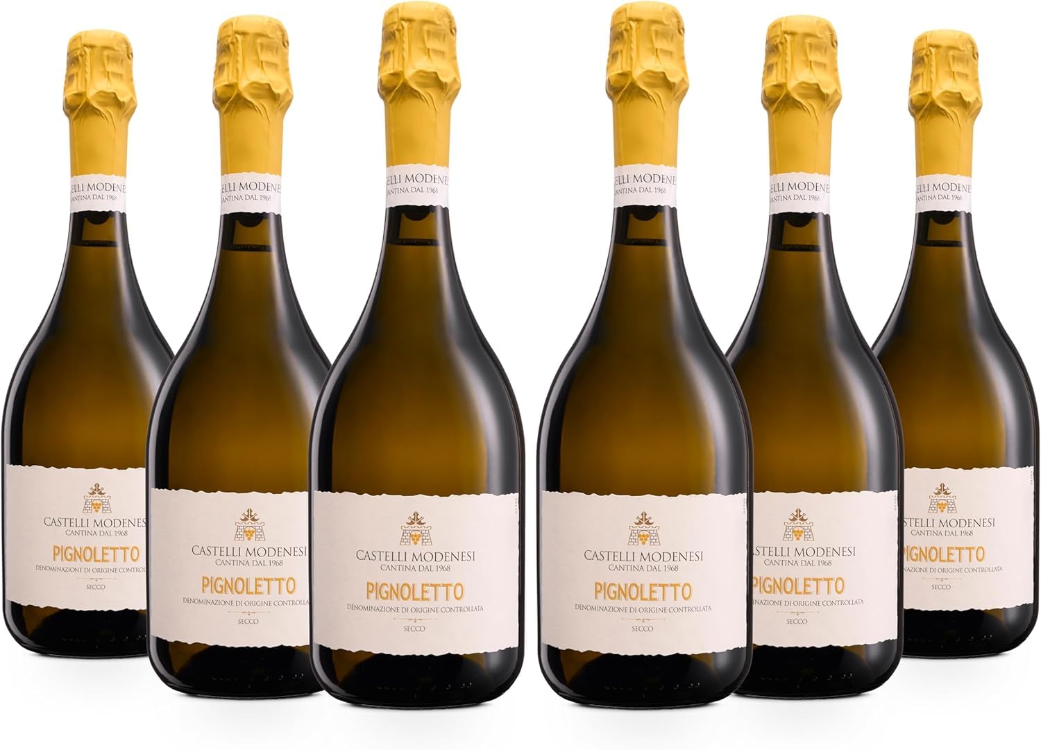 Castelli Modenesi - Pignoletto DOC Perlwein, Weißwein mit weichem Geschmack und frischem und fruchtigem Bouquet, 11Prozent Vol., Karton mit 6 Flaschen 750 ml