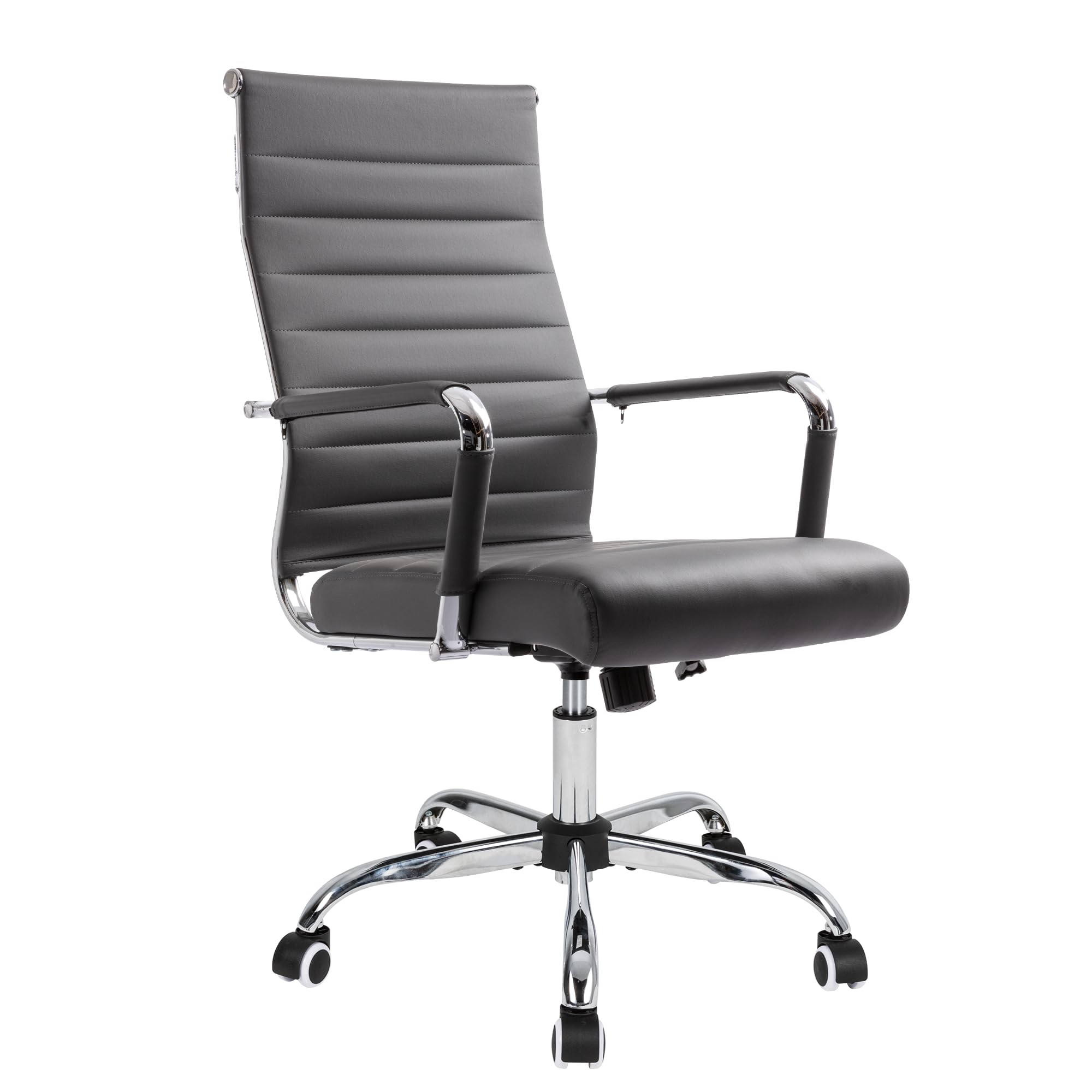 UEV Ergonomic Office Chair, PU Leather, Modern Design with Armrests & Casters, Adjustable Height, 360° Swivel, Supports Up to 150kg (Grey (Silver frame))