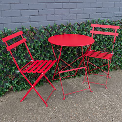 Woodside Outdoor Garden Patio Folding Table & Chair Bistro Set, Powder Coated Steel, 6 Colours Available