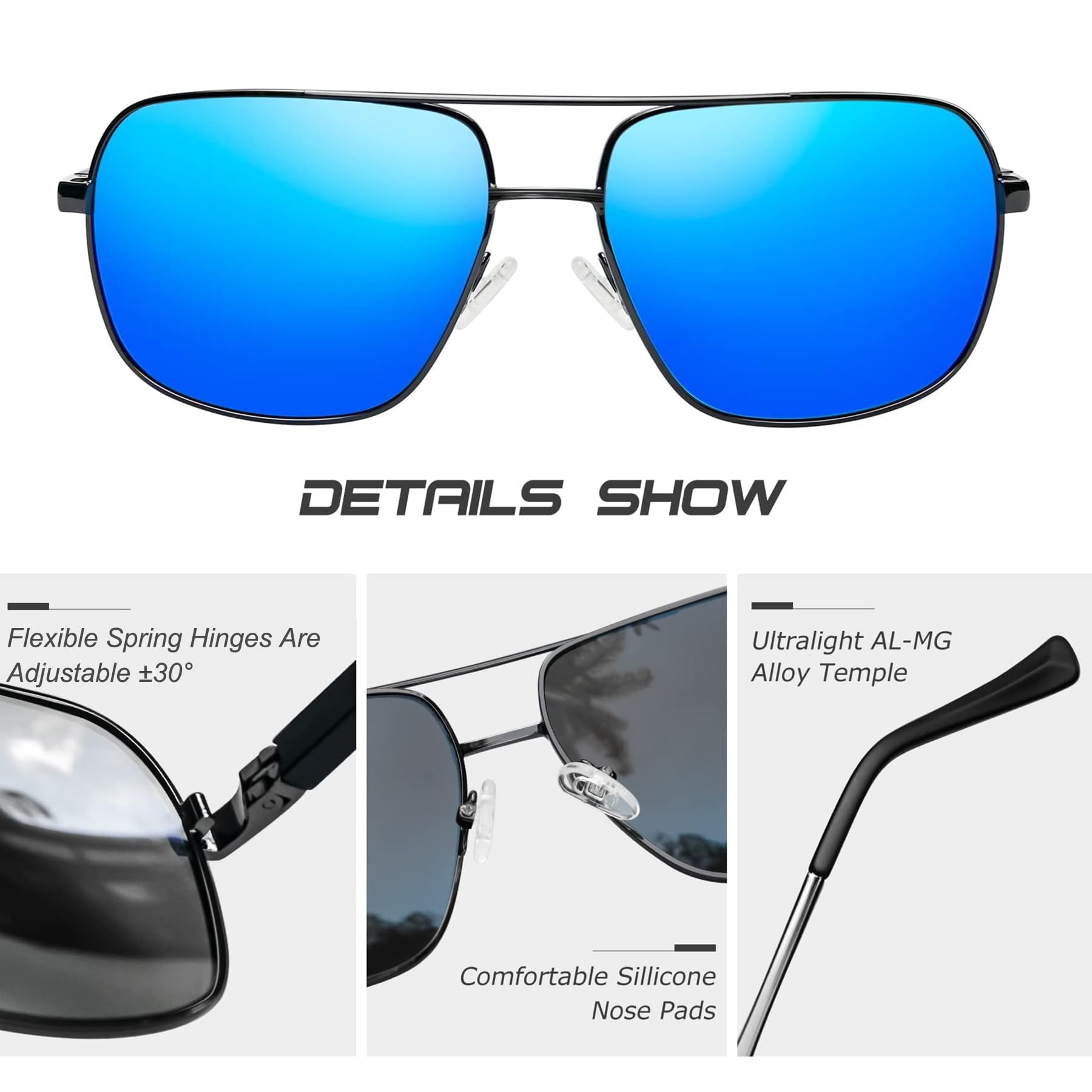 KANASTAL Occhiali da Sole Polarizzati Goccia Uomo Donna UV400 Grandi Quadrati Metallo Oversize Metal Sunglasses per Pesca Viaggio