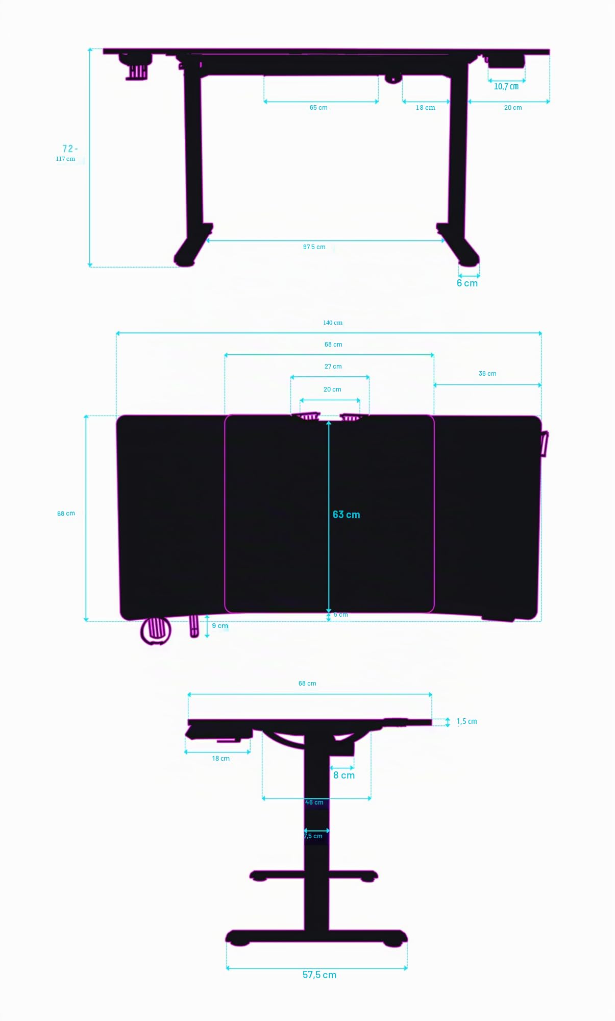 Ultradesk - Scrivania regolabile in altezza Level V2 - Scrivania elettrica per computer - 140x68 cm, per il gioco, il telelavoro - Set con tappetino per mouse XL - Nero, verde