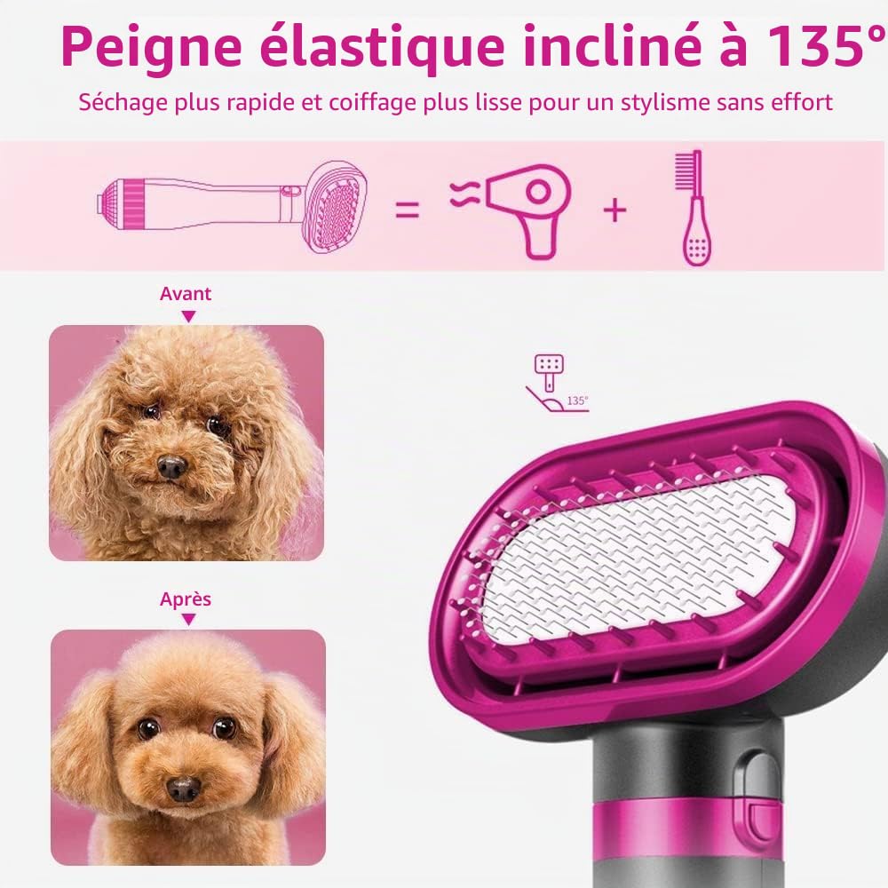 OBEST Sèche-Cheveux 2 en 1 pour Animaux avec Brosse, Poignée Confortable | Sèche-Cheveux Portable de Voyage pour Chiens avec Température Réglable pour Chats et Chiens de Petite et Moyenne Taille