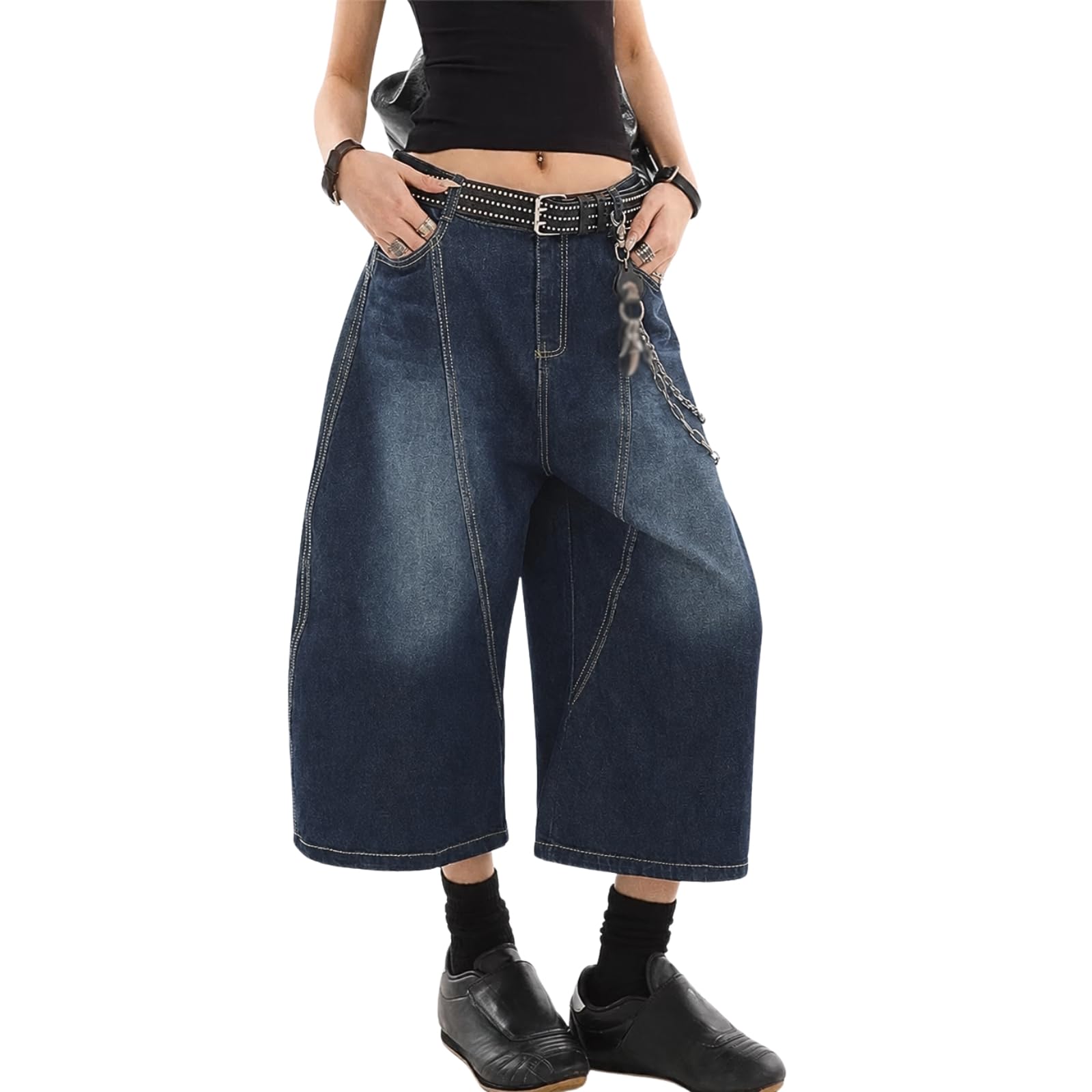 OTEEGX Womens Jorts Baggy Jean Shorts Y2k High Rise Long Denim Shorts Plus Size Capris Pants Blue Summer Clothes