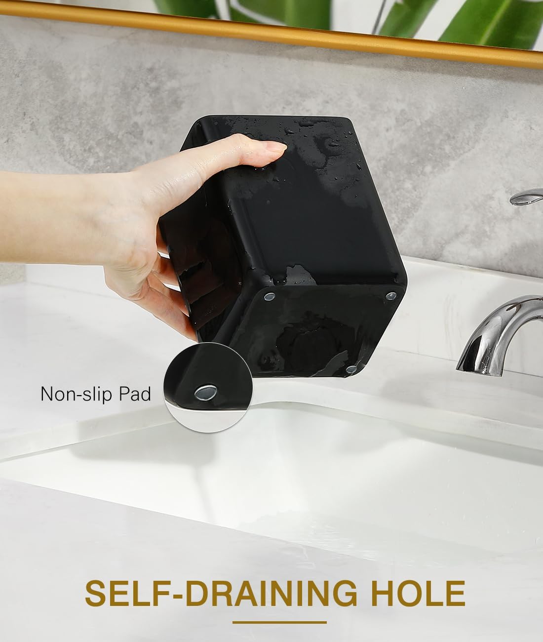 Luxspire Toothbrush Holders, 3 Slots Toothpaste & Toothbrush Holder for Bathroom, Resin Toothbrush Stand, Electric Toothbrush Holder with Drain Hole, Bathroom Organizer Countertop, Matte Black - Image 4