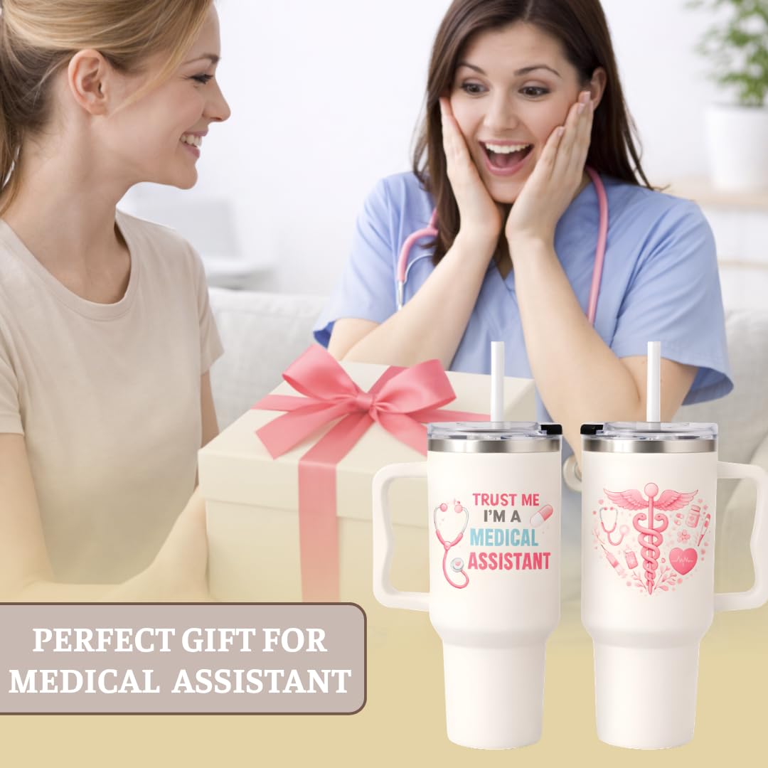 Medical Assistant Gifts, 40 Oz Medical Assistant Tumbler with Handle & Straw, Stainless Steel Insulated Travel Mug, MA Week Appreciation Gifts for Women Men Coworkers Mothers Day