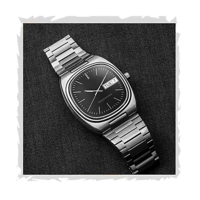 Image of AMERICANVIBER Men's Stainless Steel Classic Analog Watch, Casual & Business, with Cushion Case Dial and Day-Date Display