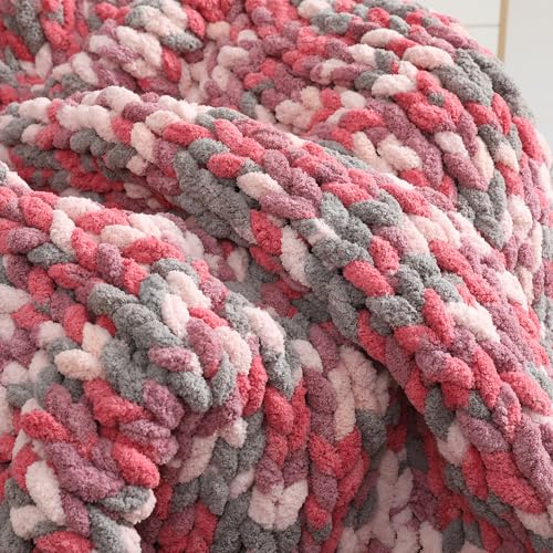 Image of Chunky Chenille Yarn for Hand Knitting 8 Jumbo Pack Jumbo Chunky Yarn for Hand Soft Blanket Knitting, Bulky Thick Fluffy Yarn for Crocheting (Cherry Blossom)