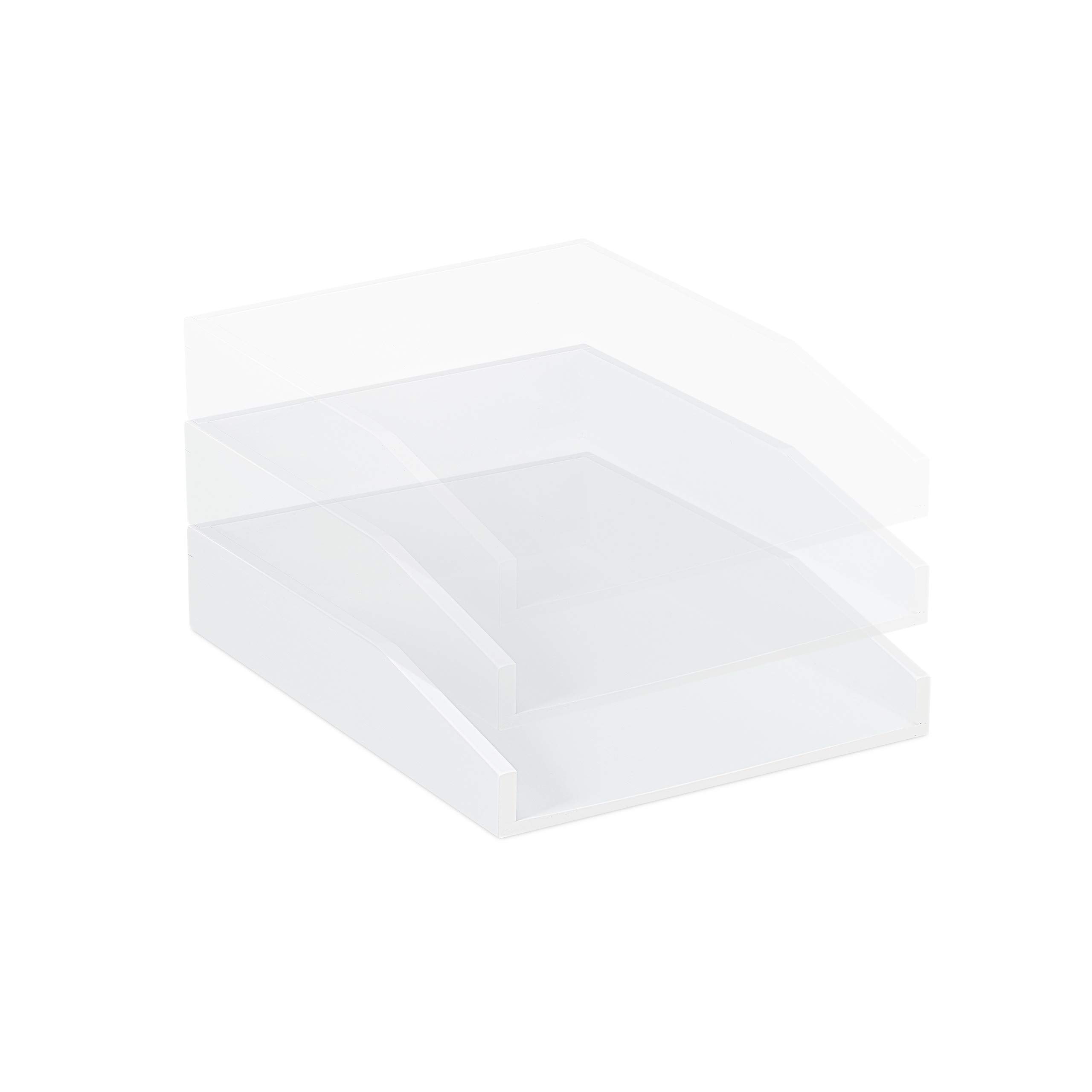 10 vassoi portadocumenti, impilabili, DIN A4, carta, ufficio, scrivania, portalettere in legno di bambù, 6 x 25 x 33 cm, bianco