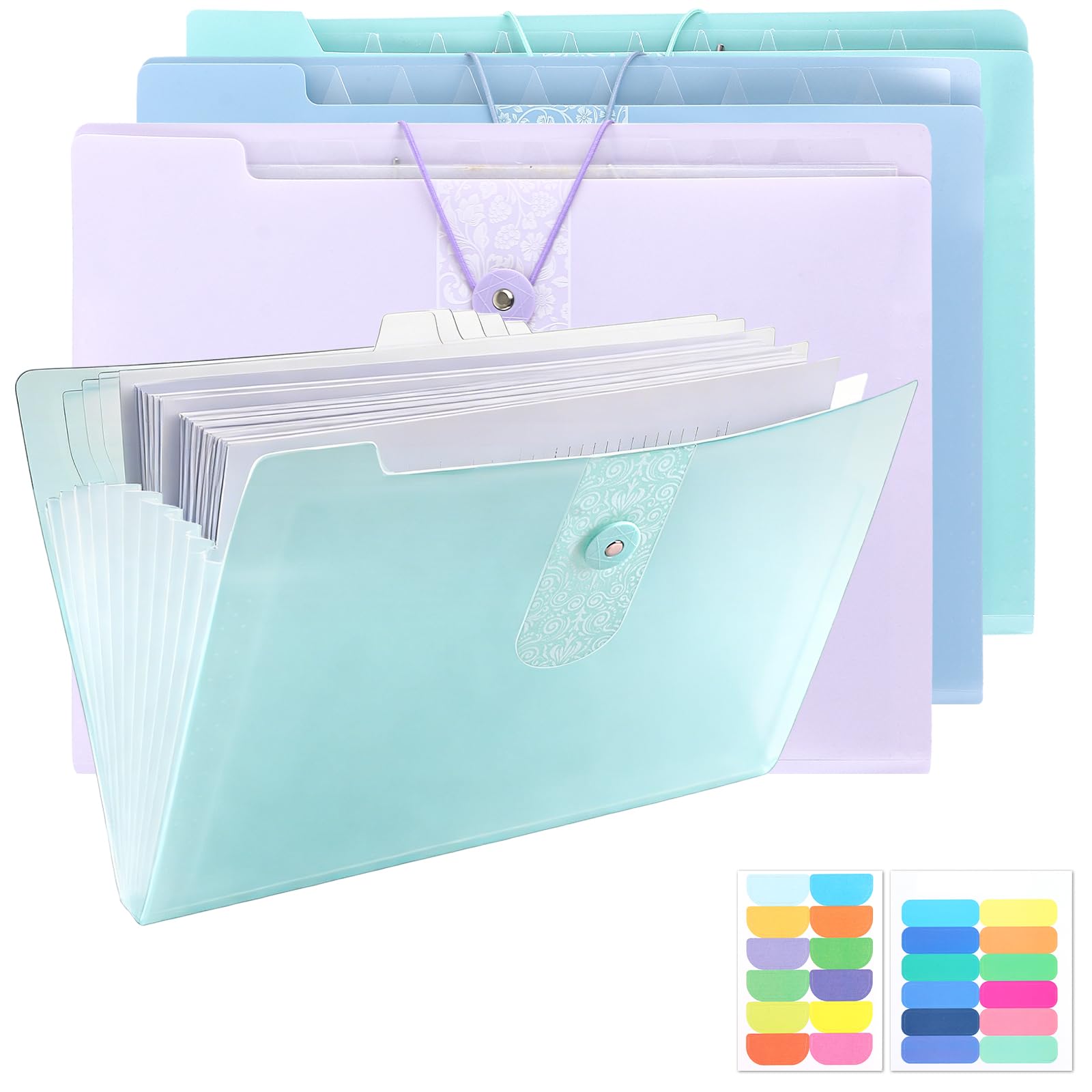 ASelected A4 Expanding File Organiser, 3 Pcs Large Capacity Poly Pockets Document Organiser, 12 Compartment Expandable Document Bag for Office, Business Trip, Home