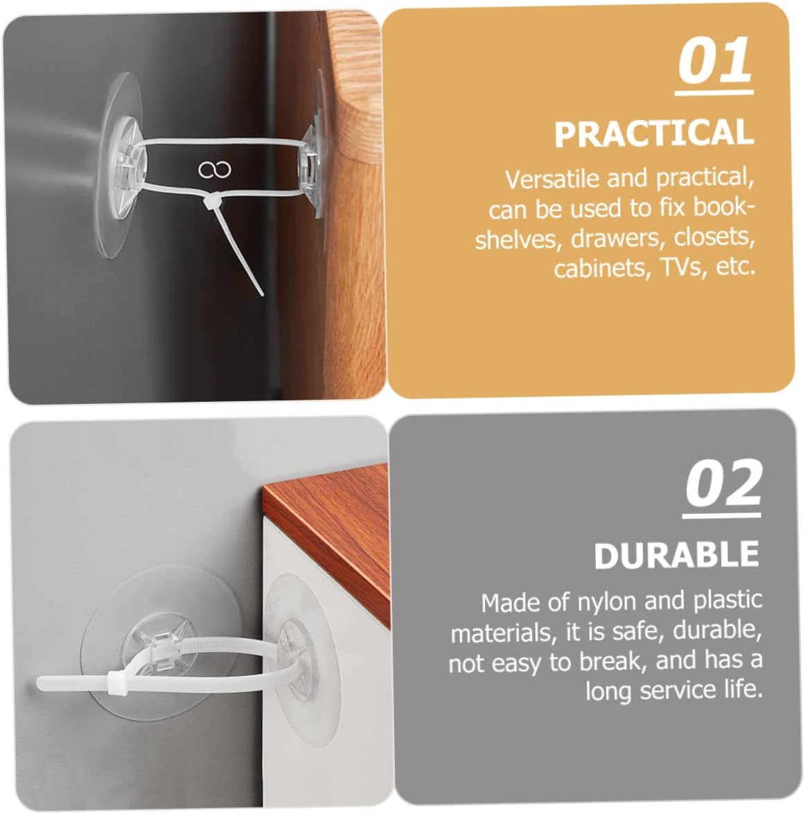 6sets Adjustable Boy Girl Anti-tip Furniture Straps for Safety Easy Install Wall Anchors for Cabinets Dressers Bookshelves and More Style