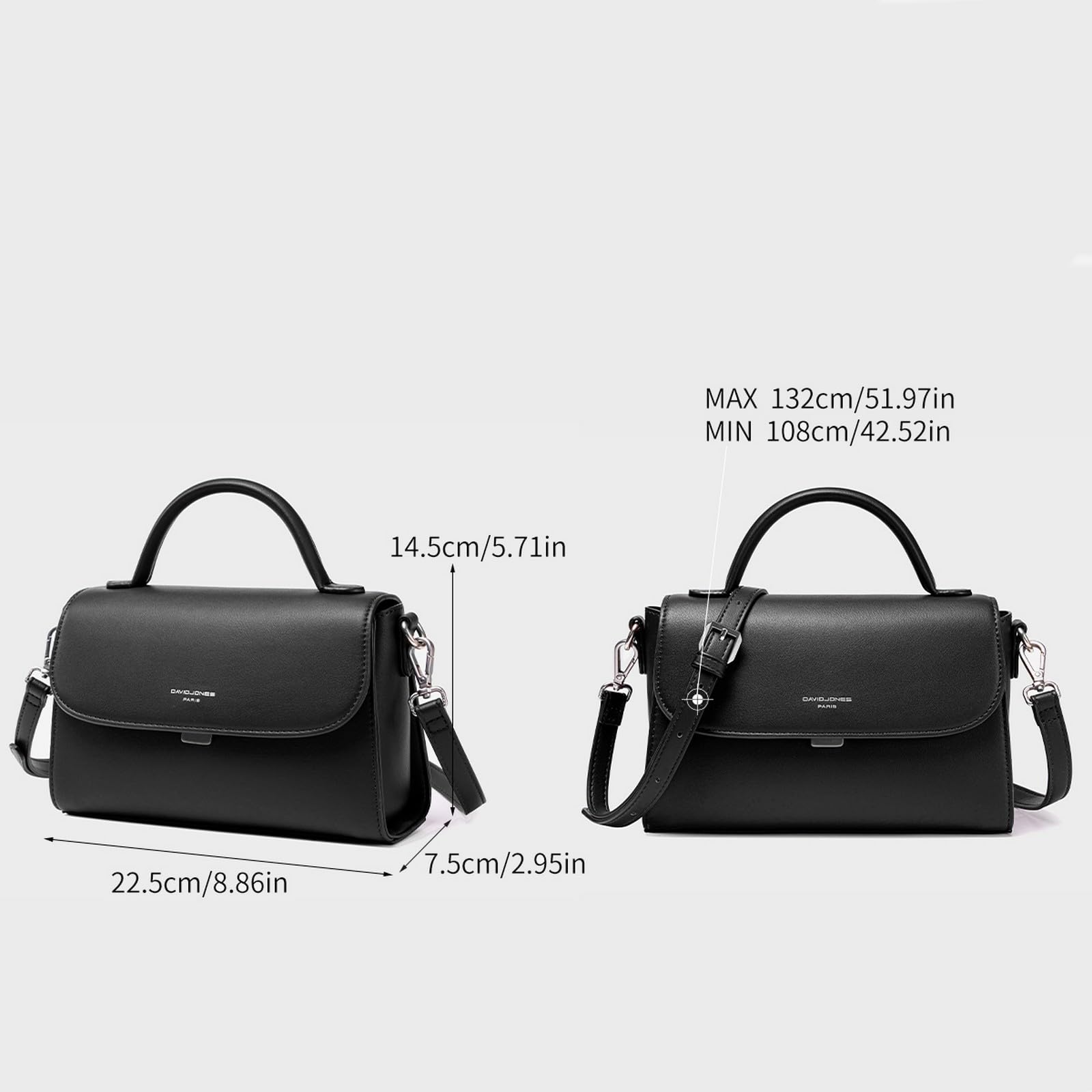David Jones - Bolso bandolera para mujer de tamaño mediano - Bolso de mano de mujer con solapa de piel sintética - Bolso de hombro de moda con asa - Elegante bolso de ciudad - Vida cotidiana moderna