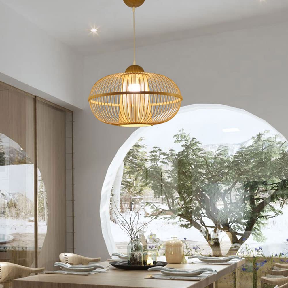 chandelier Lampa wisząca, ręcznie tkana lampa wisząca z bambusa, ręcznie tkana lampa wisząca z rattanu w kształcie kopuły, naturalne żyrandole z podstawą E27 Tkane światło 1 lampa wisząca do kuchni