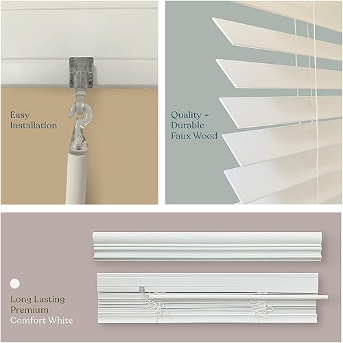 Miniatura 3 de MOOD Persianas de madera sintética de alta calidad, persianas de 83 pulgadas para ventanas, tratamiento de ventana opacas inalámbrico de 2.5