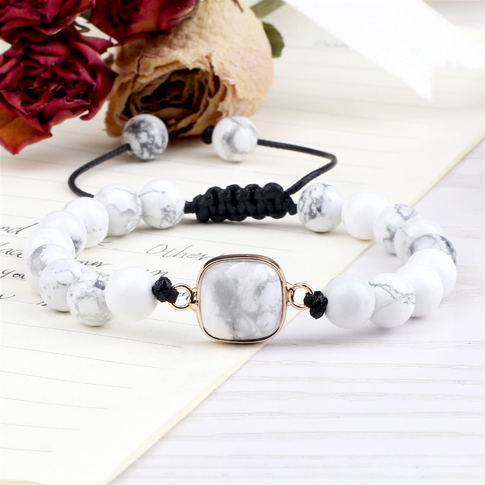 Pulsera de Piedra Natural 6/0.315 in Pulsera de Piedra Natural Encanto Forma geométrica turquesas Pulseras con Cuentas brazaletes Hechos a Mano joyería para Mujer Pulsera joyería
