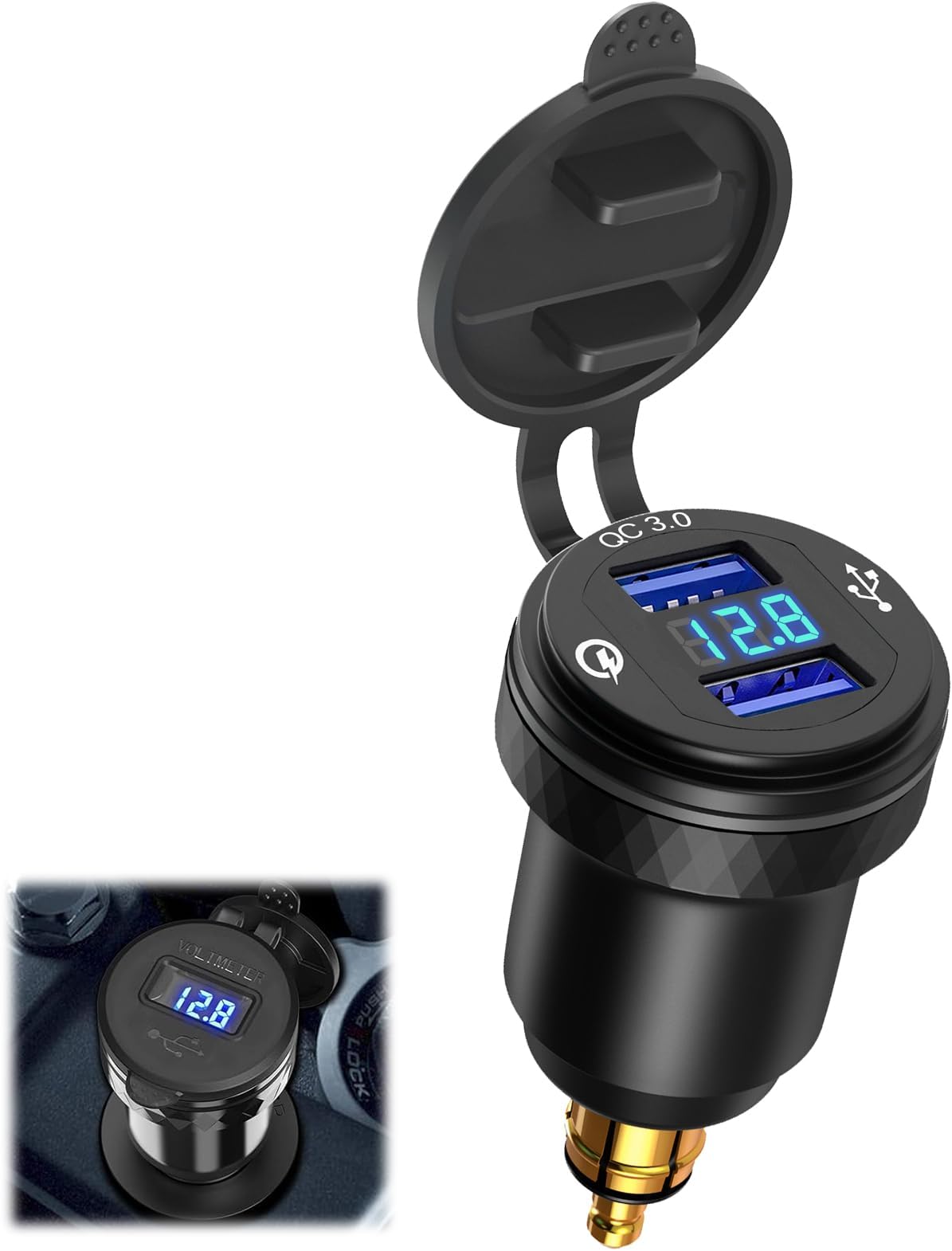 DIN Socket Adapter Motorcycle, DIN Plug to USB Adapter, Dual QC 3.0 USB Charger Adapter Motorcycle, Waterproof USB Charger for Motorcycle European