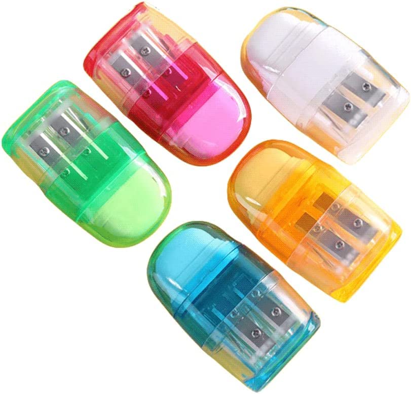 16 Stück Doppelloch-Bleistiftspitzer – Mit Transparenter Abdeckung, Bunt (blau, Grün, Rosa, Orange) | Für Kinder, Schule, Büro