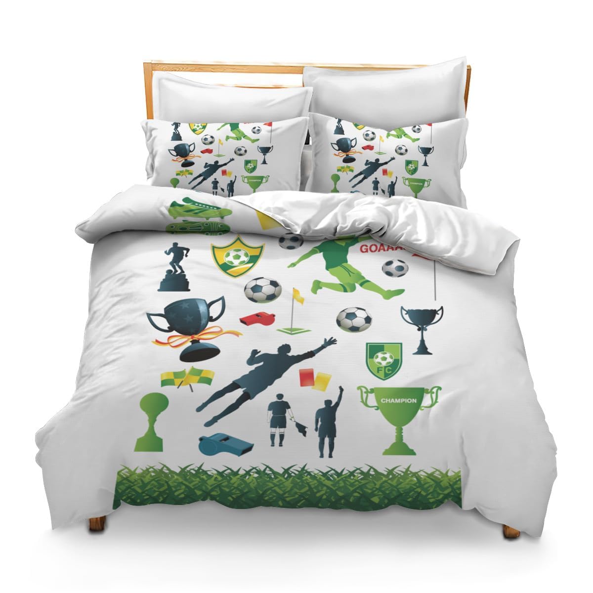 QBIDCSX King Size Duvet Cover Sets Football King Size Bedding Sets Patterned Bed ding 230x220 cm and 2 Pillowcases 50x75 cm with Zipper - Warm & Ultra Soft Brushed Microfiber