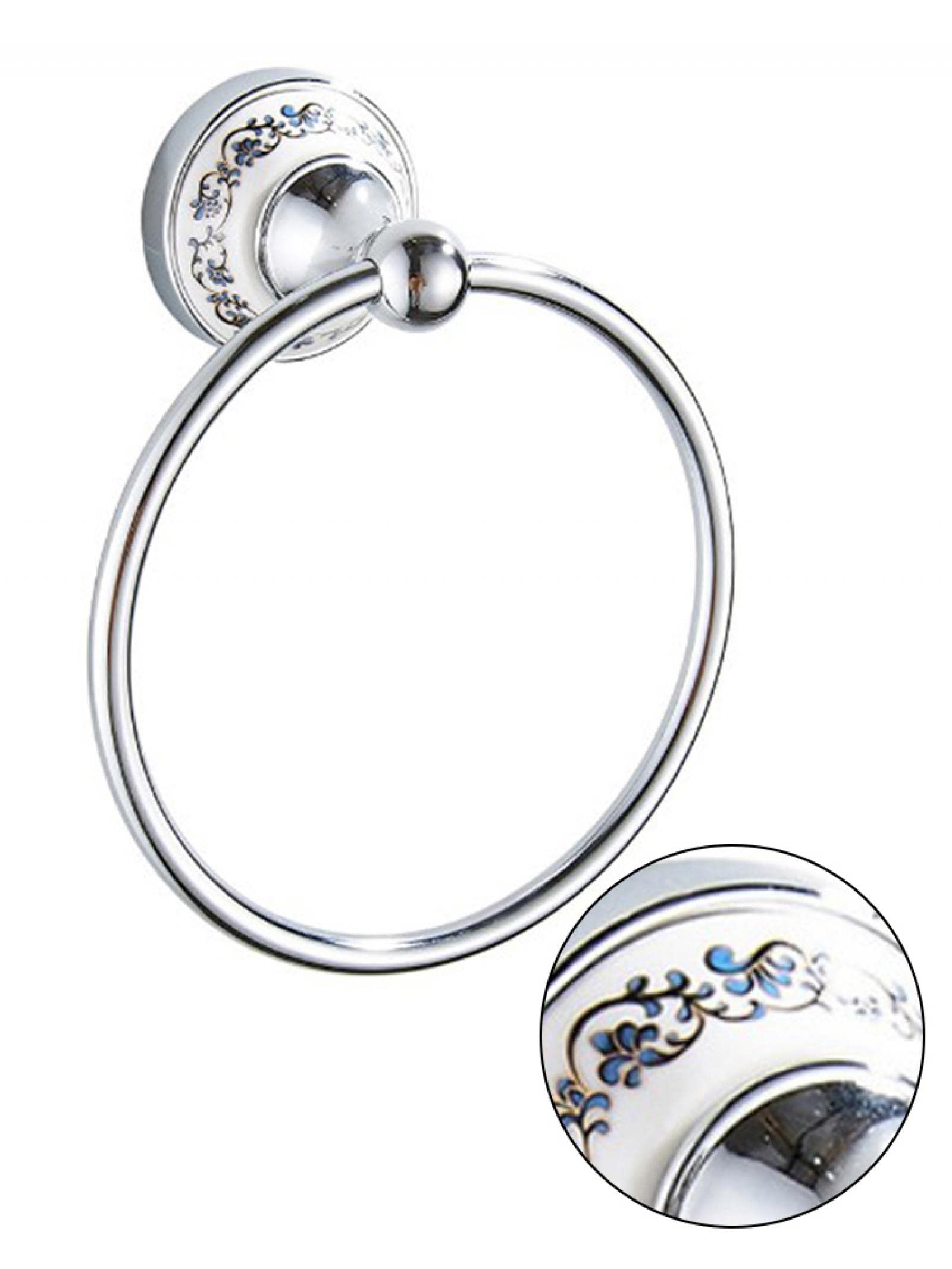 Toallero redondo autoadhesivo de acero inoxidable con diseño de porcelana azul y blanca, toallero de baño duradero para una fácil instalación y decoración elegante