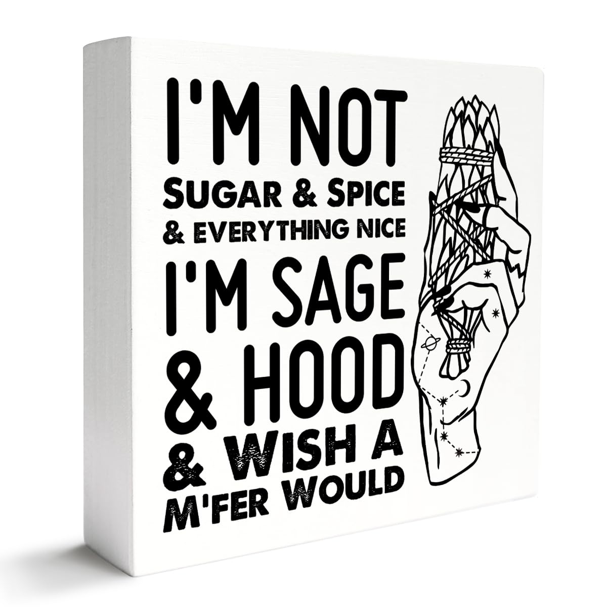 Witches Feminist Decor Wooden Box Sign, Celestial Witchy Witchcraft Decoration for Home Bedroom Bathroom Mystical Wiccan Table Decor, I'm Not Sugar, Witchy Gifts for Women Girls