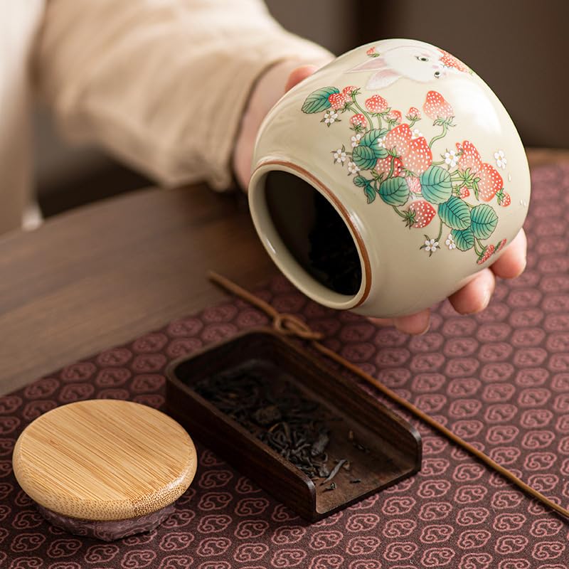 Recipiente de té de cerámica de 9 onzas con tapa hermética, adorable tarro de almacenamiento con diseño de animales para té de hojas sueltas, café, azúcar, galletas, organizador decorativo 5