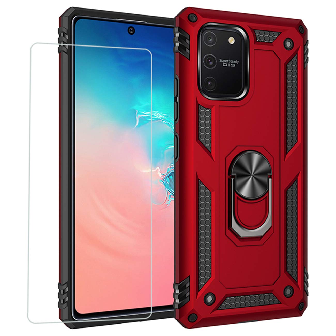 Joytag compatibles para Funda Xiaomi Redmi 9，Carcasa +Cristal Templado Silicona TPU 360 Grados Anillo Giratorio magnético Soporte Caja del teléfono del Coche-Negro — view 8