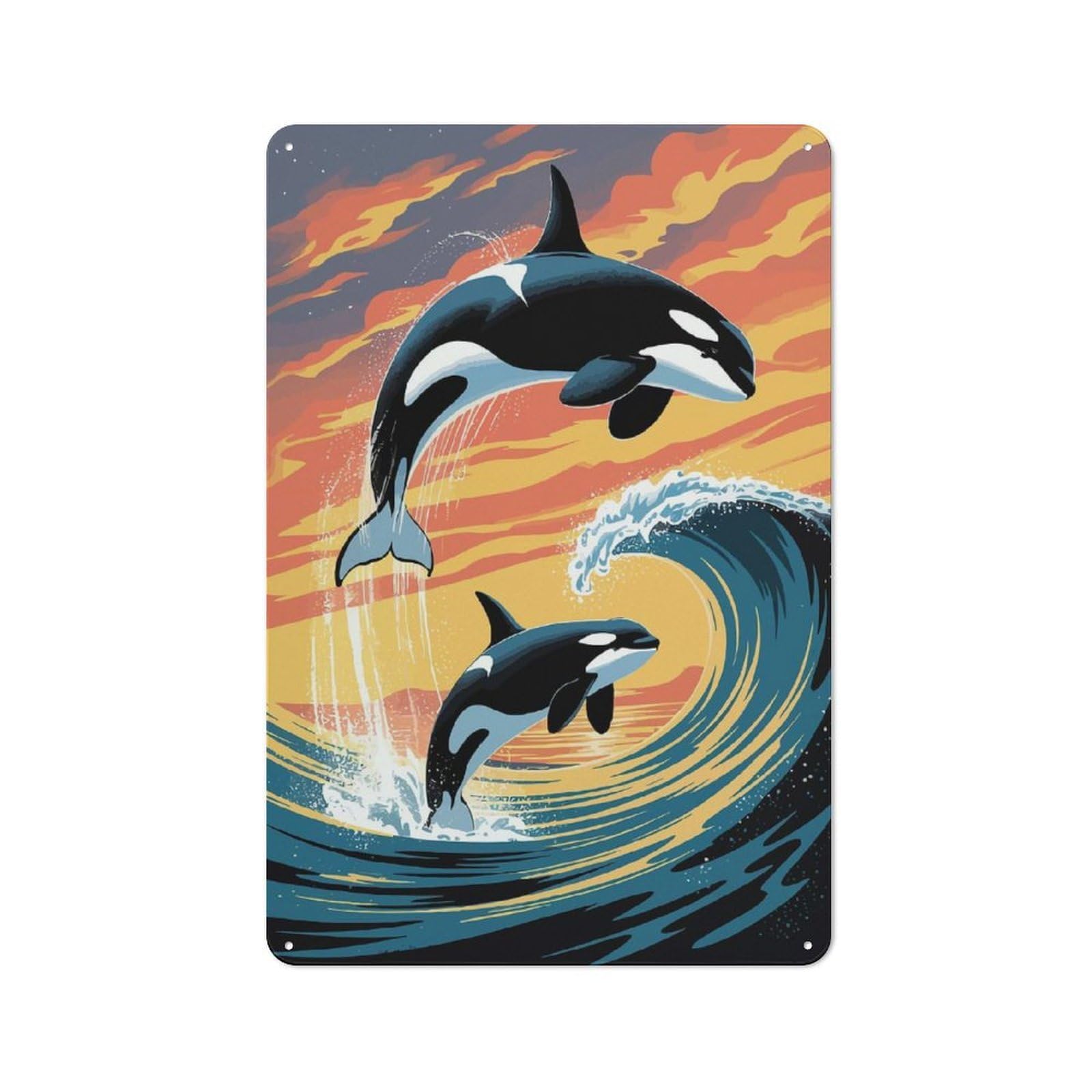 Junmoney Orcas Jumping At Sunset Tin Sign 30X20cm For Café Or Home Bar, Retro Wall Decor, For Garage, Workshop And Man Cave Decoration