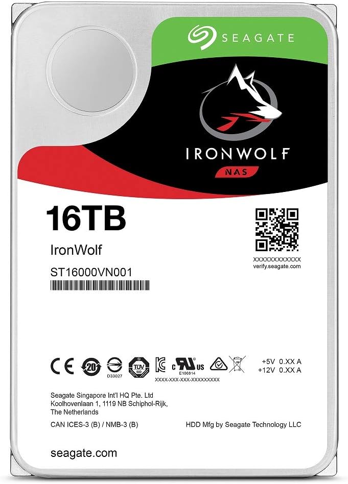 Seagate IronWolf"Internal Hard Drive 3.5 16TB HDD 3 Year Warranty 256MB 7200rpm 24 Hours Operation PC NAS For RV Sensor ST16000VN001