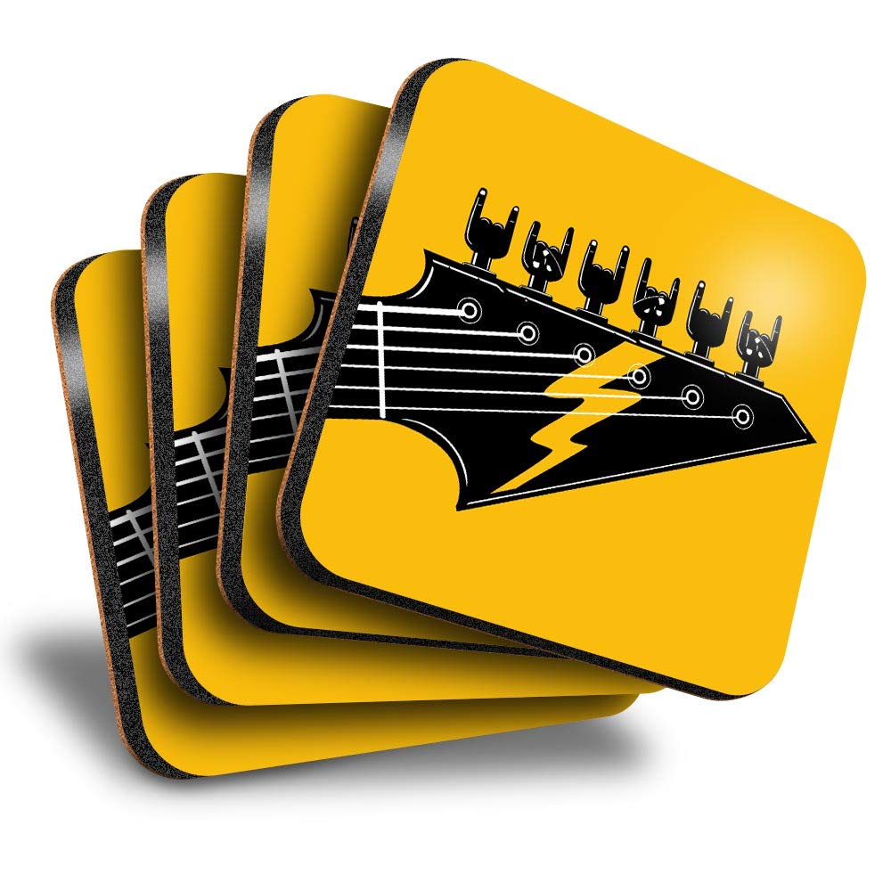 Destination Vinyl Ltd Multicolor Great Coasters (Set Of 4) Square - Rock Band Electric Guitar Music Drink Glossy Coasters/Tabletop Protection For Any Table Type #12984
