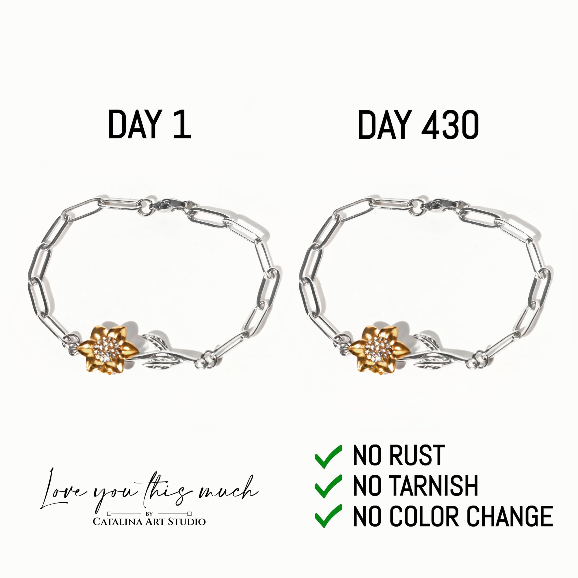 Love You This Much Sentimental Stepped Up Mom 18k Gold Sunflower Bracelet | 6.5-8" Adjustable | Meaningful Bonus Mom Gift | Birthday Gift for Stepmom | Best Stepmother | Luxury Gift Box