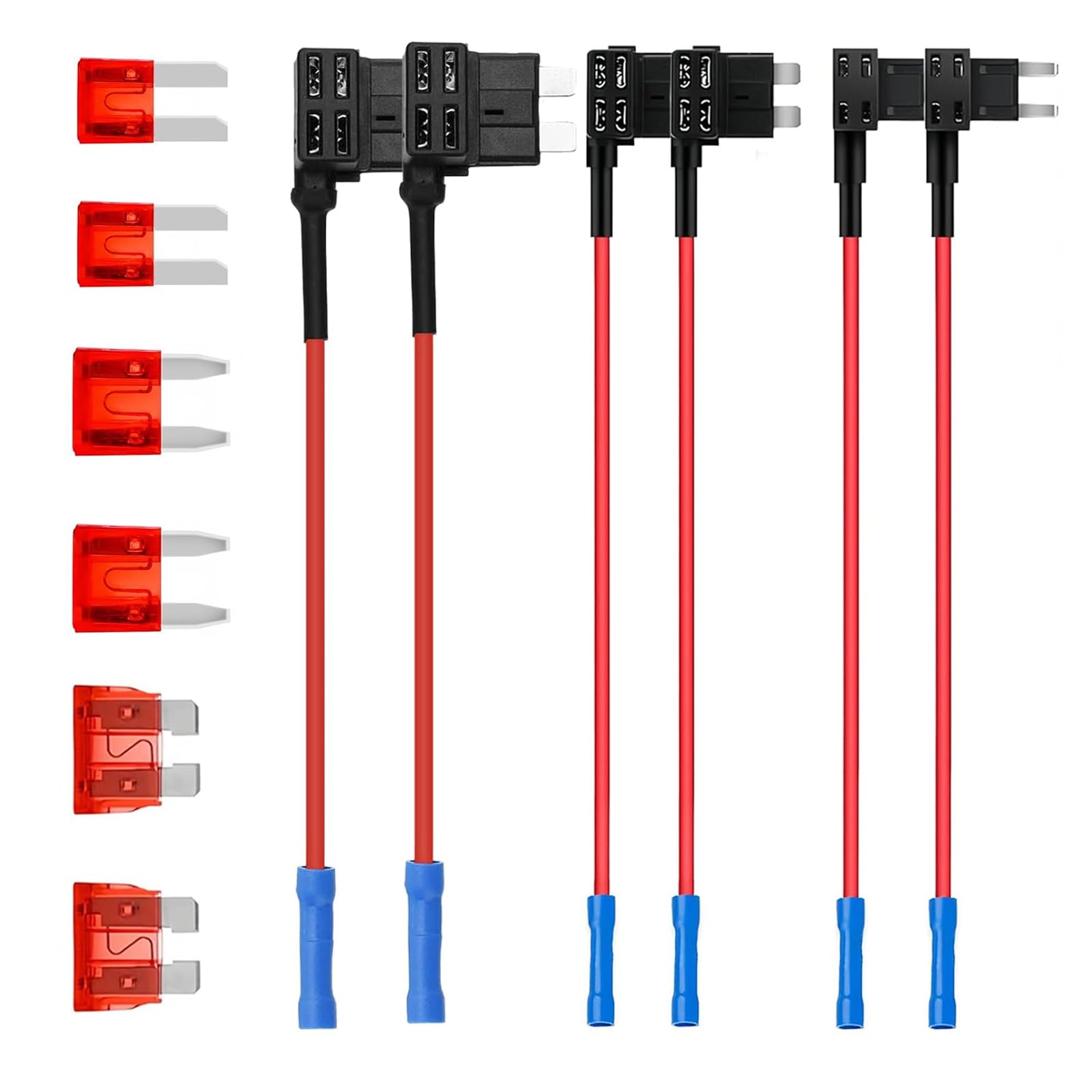 12 Pack Car Fuse Tap Set, Piggy Back Fuse Holder Kit for Dashcam Hardwire, Includes Mini/Standard/Low Profile Taps & 10A Fuses, 12V/24V Compatible for Cars Trucks Boats
