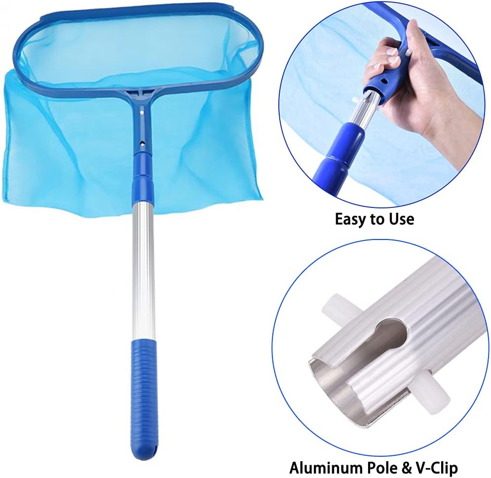 IronBuddy Pool Skimmer Deep Net with 17"- 41" Telescopic Pole, Mesh Pool Leaf Skimmer Rake Net for Inground/Above Ground Swimming Pool Hot Tub Spa Pond, Pool Cleaning Net